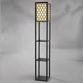 Artiss Floor Lamp 3 Tier Shelf Storage LED Light Stand Home Room Pattern Black - SportZone.co.nz