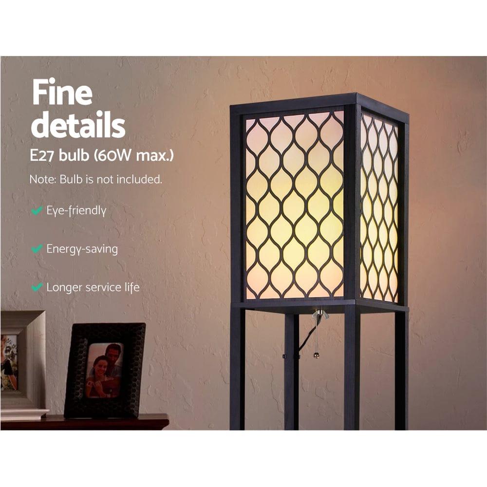 Artiss Floor Lamp 3 Tier Shelf Storage LED Light Stand Home Room Pattern Black - SportZone.co.nz