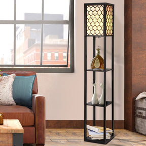 Artiss Floor Lamp 3 Tier Shelf Storage LED Light Stand Home Room Pattern Black - SportZone.co.nz