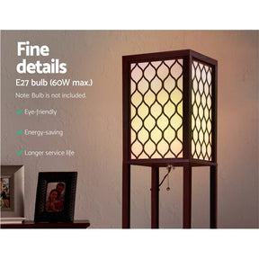 Artiss Floor Lamp 3 Tier Shelf Storage LED Light Stand Home Room Pattern Brown - SportZone.co.nz