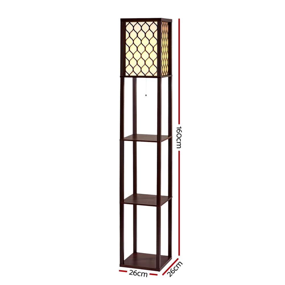 Artiss Floor Lamp 3 Tier Shelf Storage LED Light Stand Home Room Pattern Brown - SportZone.co.nz