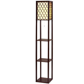 Artiss Floor Lamp 3 Tier Shelf Storage LED Light Stand Home Room Pattern Brown - SportZone.co.nz