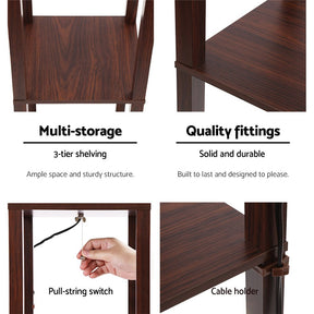 Artiss Floor Lamp 3 Tier Shelf Storage LED Light Stand Home Room Vintage Brown - SportZone.co.nz
