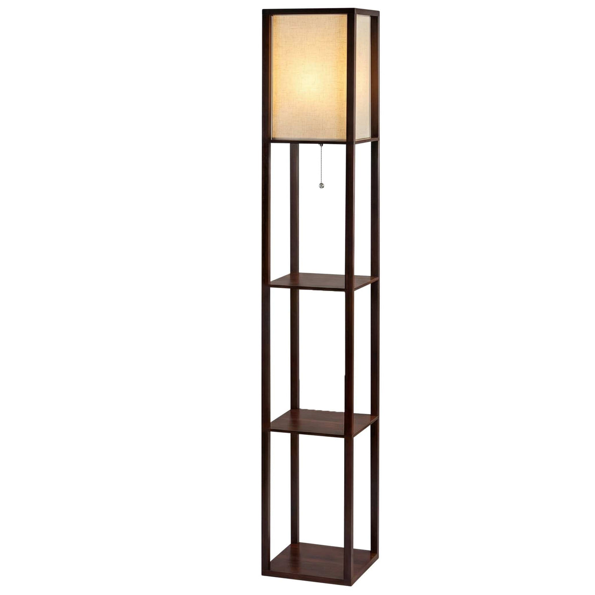 Artiss Floor Lamp 3 Tier Shelf Storage LED Light Stand Home Room Vintage Brown - SportZone.co.nz