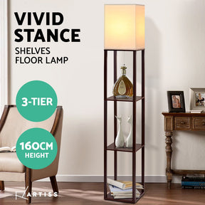 Artiss Floor Lamp 3 Tier Shelf Storage LED Light Stand Home Room Vintage White - SportZone.co.nz