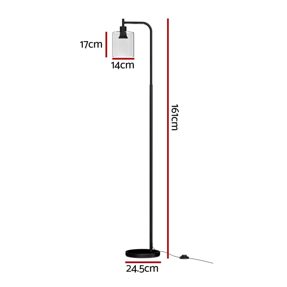 Artiss Floor Lamp Light Stand Modern Home Living Room Office Reading Glass Shade Black - SportZone.co.nz