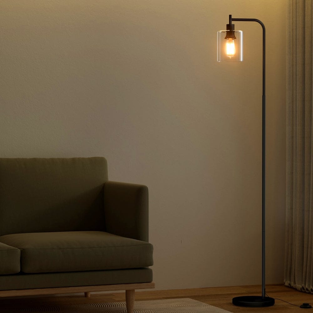 Artiss Floor Lamp Light Stand Modern Home Living Room Office Reading Glass Shade Black - SportZone.co.nz
