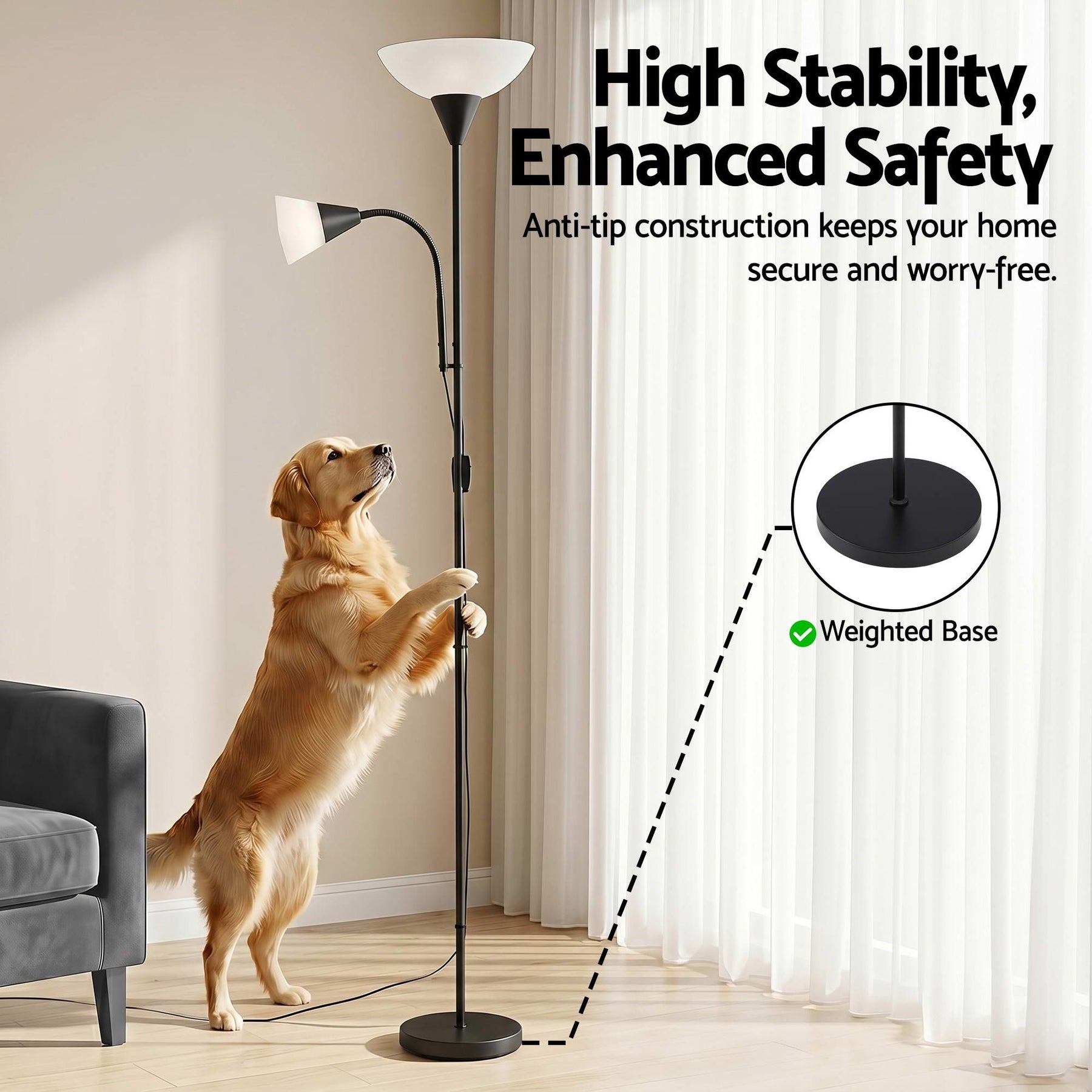 Artiss Floor Lamp Mother and Child Modern Home Living Room Office Reading Black - SportZone.co.nz
