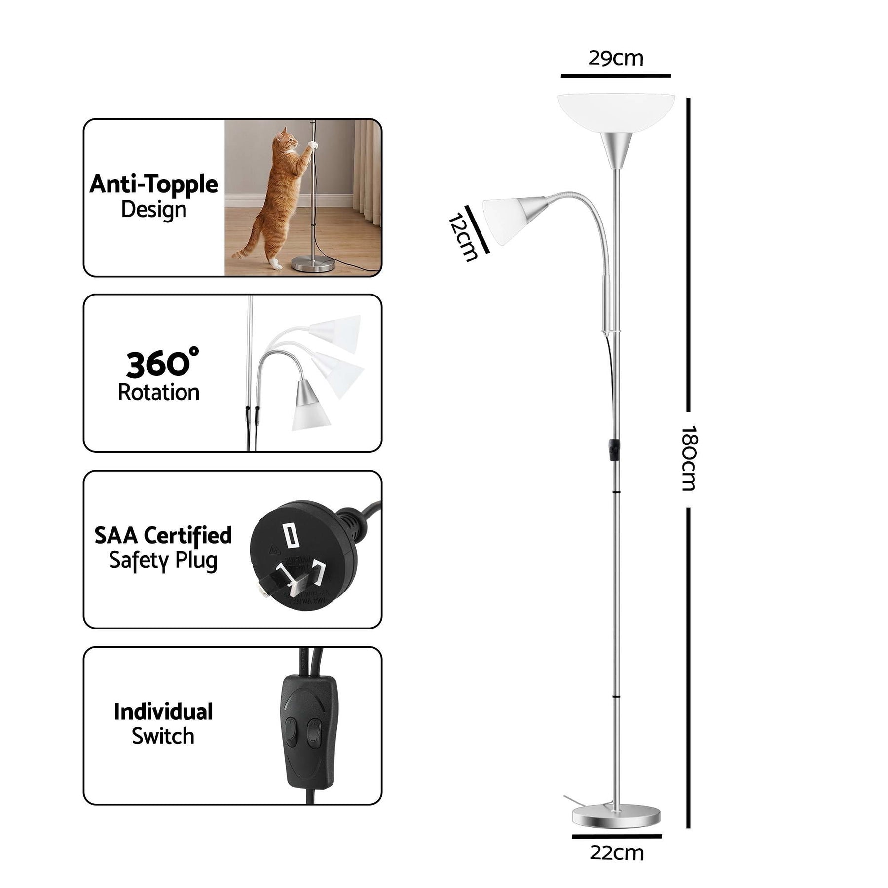 Artiss Floor Lamp Mother and Child Modern Home Living Room Office Reading Silver - SportZone.co.nz