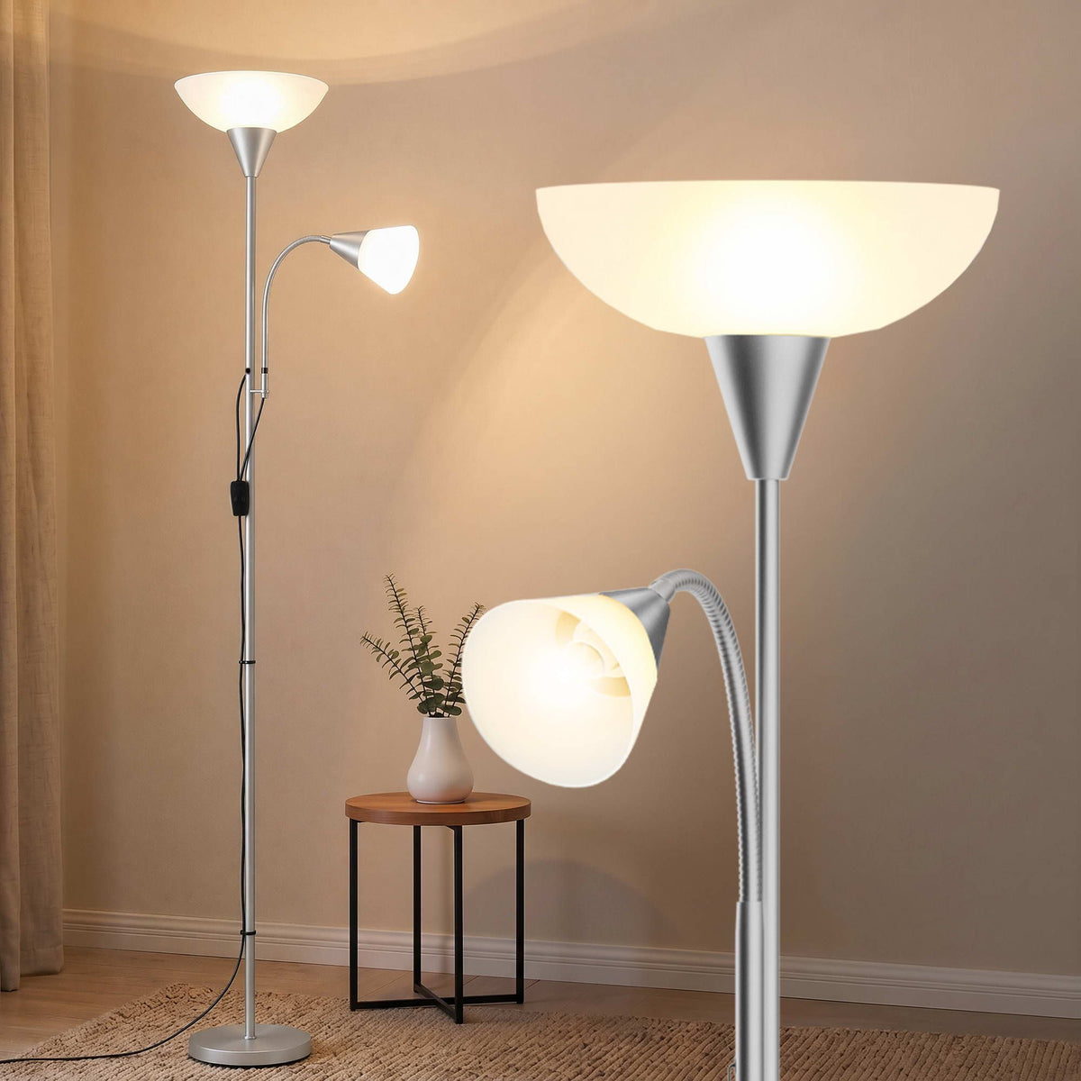 Artiss Floor Lamp Mother and Child Modern Home Living Room Office Reading Silver - SportZone.co.nz