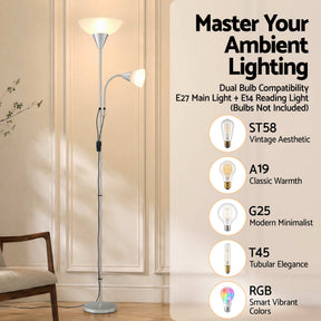 Artiss Floor Lamp Mother and Child Modern Home Living Room Office Reading Silver - SportZone.co.nz