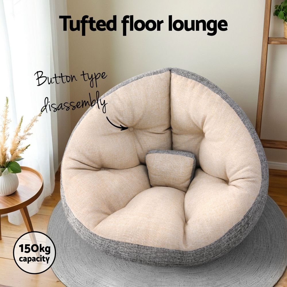 Artiss Floor Lounge Sofa Bed Chair Foldable Washable Beige - SportZone.co.nz