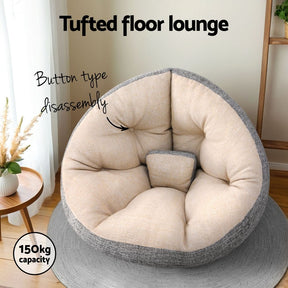 Artiss Floor Lounge Sofa Bed Chair Foldable Washable Beige - SportZone.co.nz