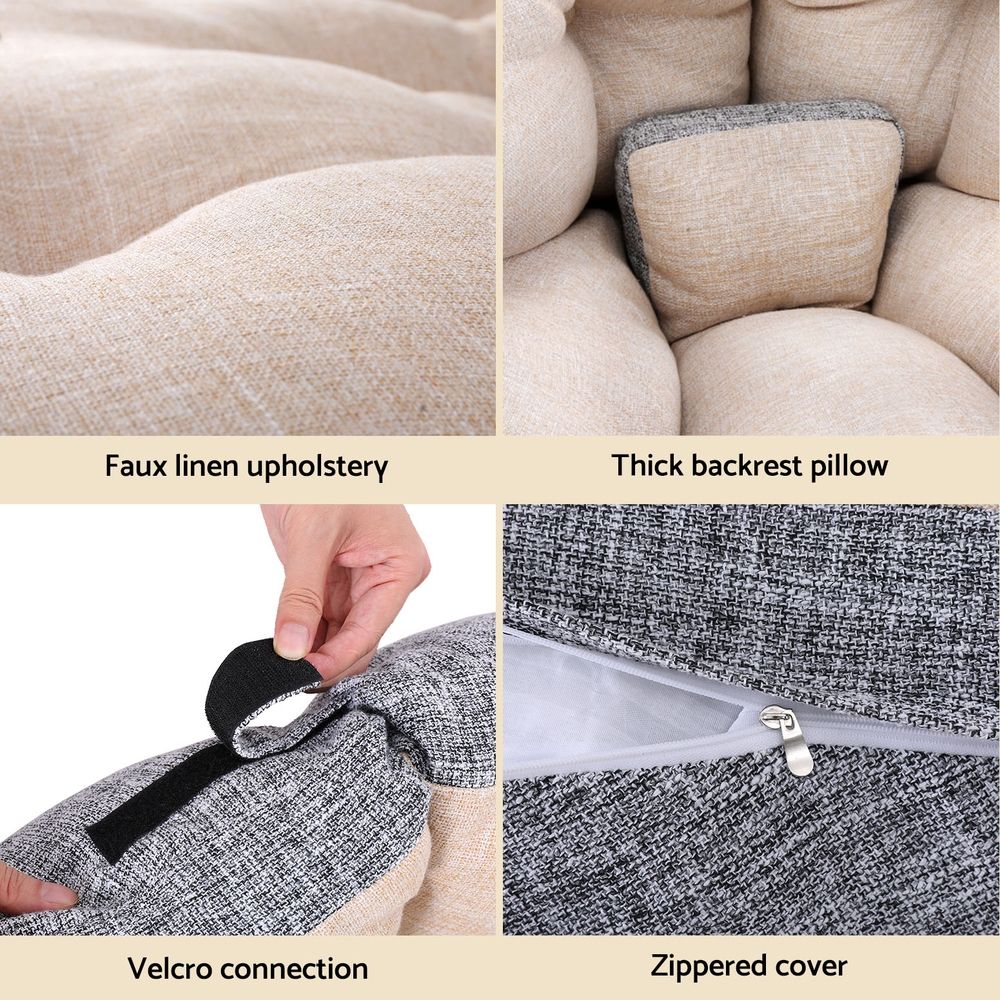 Artiss Floor Lounge Sofa Bed Chair Foldable Washable Beige - SportZone.co.nz