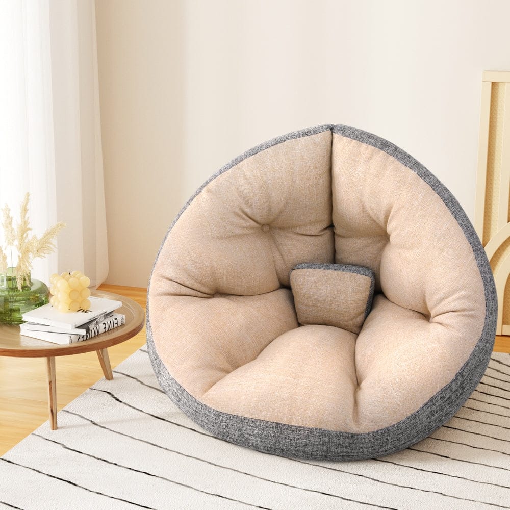 Artiss Floor Lounge Sofa Bed Chair Foldable Washable Beige - SportZone.co.nz