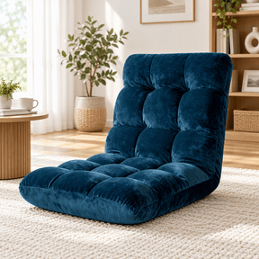 Artiss Floor Lounge Sofa Bed Flannel Fabric Navy - SportZone.co.nz
