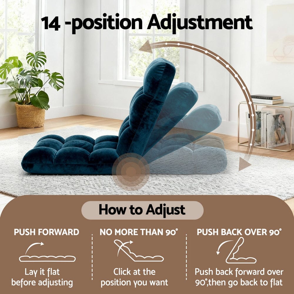 Artiss Floor Lounge Sofa Bed Flannel Fabric Navy - SportZone.co.nz