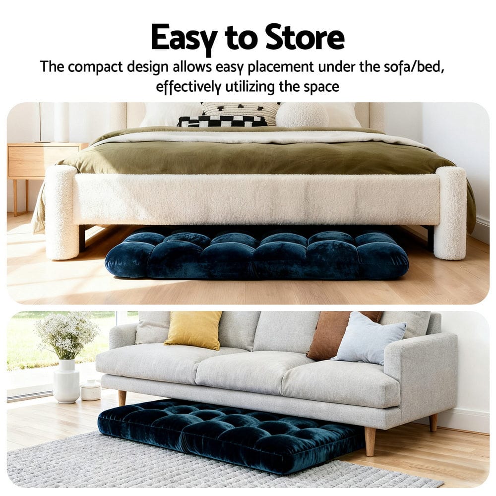 Artiss Floor Lounge Sofa Bed Flannel Fabric Navy - SportZone.co.nz