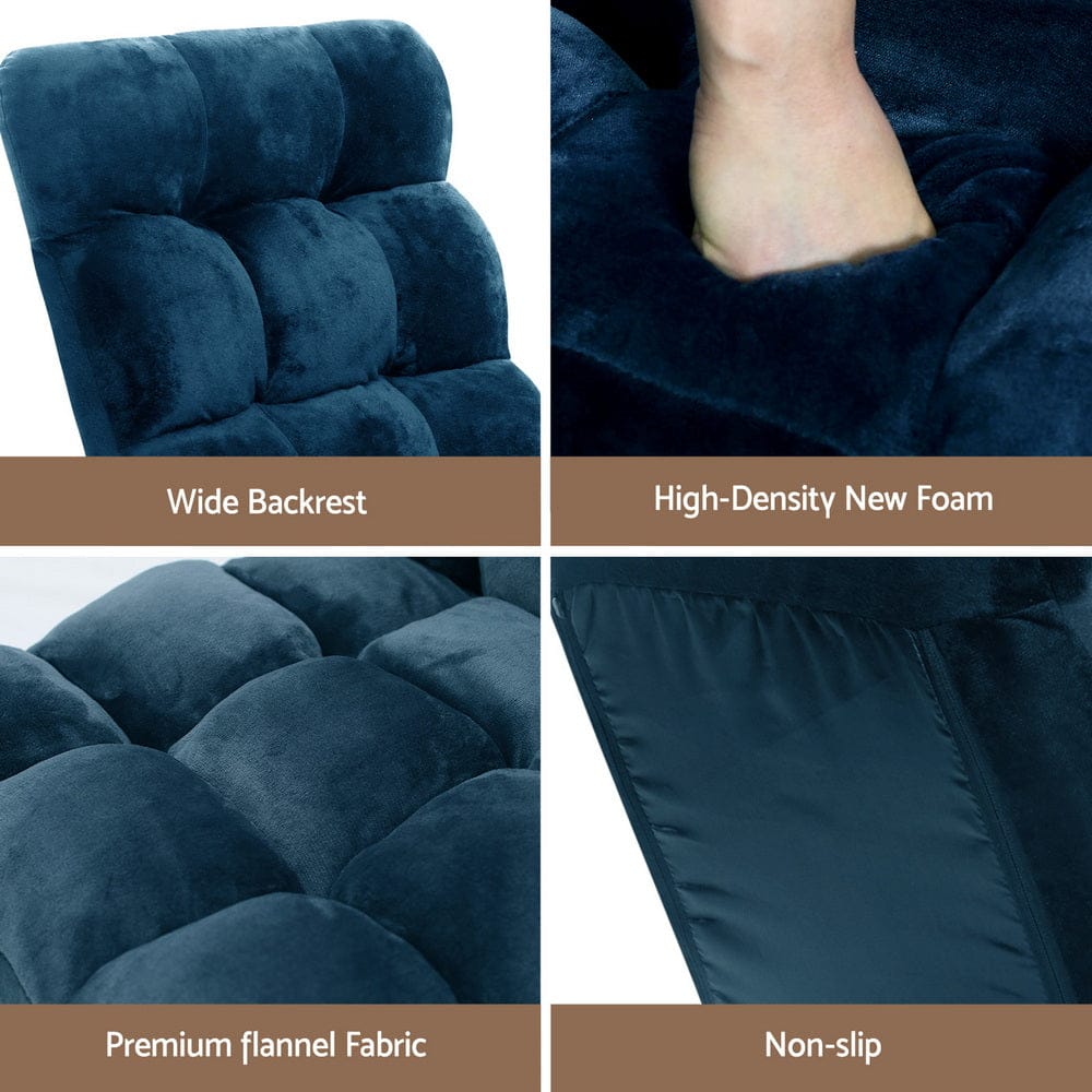 Artiss Floor Lounge Sofa Bed Flannel Fabric Navy - SportZone.co.nz