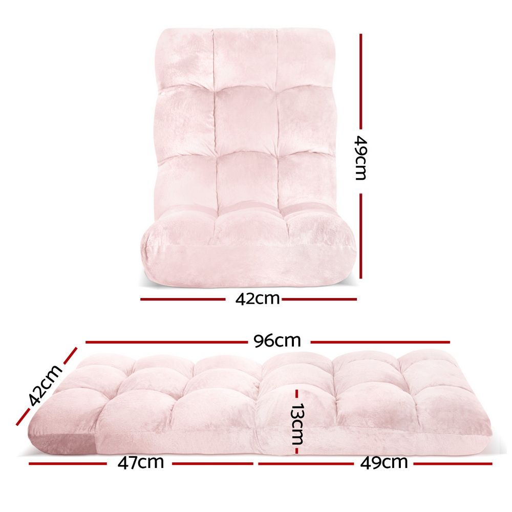 Artiss Floor Lounge Sofa Bed Flannel Fabric Pink - SportZone.co.nz