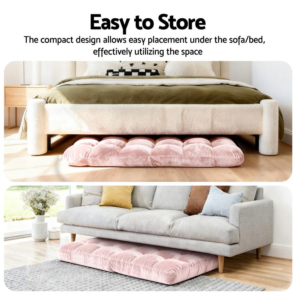 Artiss Floor Lounge Sofa Bed Flannel Fabric Pink - SportZone.co.nz