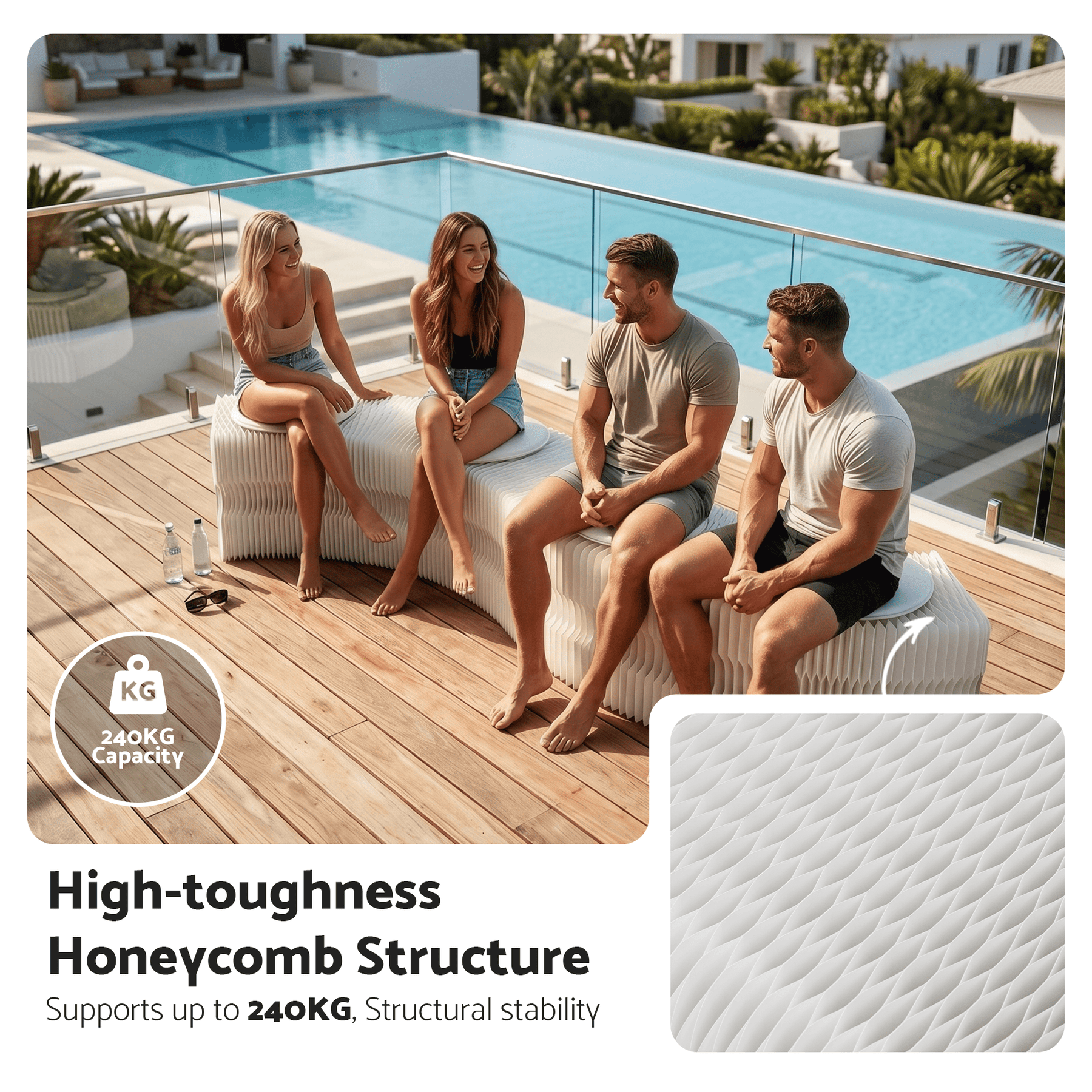 Artiss Folding Paper Bench With 4 PU Leather Seat Pads Expandable Accordion Stool For 4 Seats - SportZone.co.nz