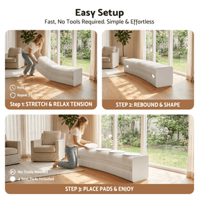 Artiss Folding Paper Bench With 4 PU Leather Seat Pads Expandable Accordion Stool For 4 Seats - SportZone.co.nz