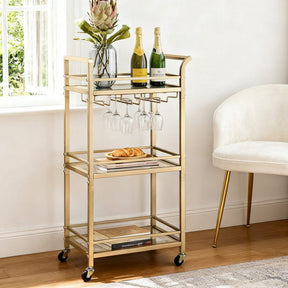 Artiss Kitchen Island Cart Trolley Rolling Serving Storage Wine Glass 43cm Gold - SportZone.co.nz