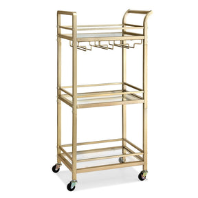 Artiss Kitchen Island Cart Trolley Rolling Serving Storage Wine Glass 43cm Gold - SportZone.co.nz