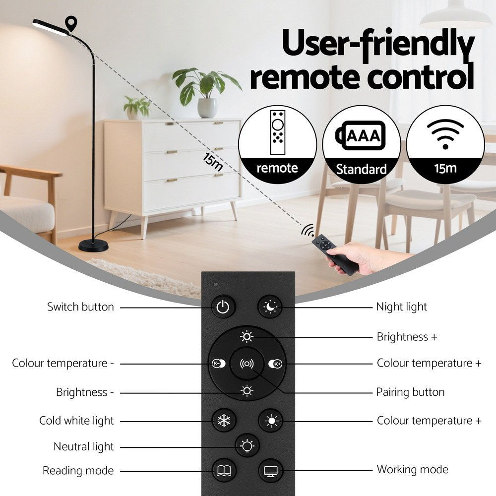 Artiss LED Floor Lamp with Remote Control & 4 Color Temperature Reading Living Room Bedroom Office - SportZone.co.nz