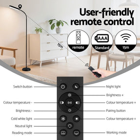 Artiss LED Floor Lamp with Remote Control & 4 Color Temperature Reading Living Room Bedroom Office - SportZone.co.nz