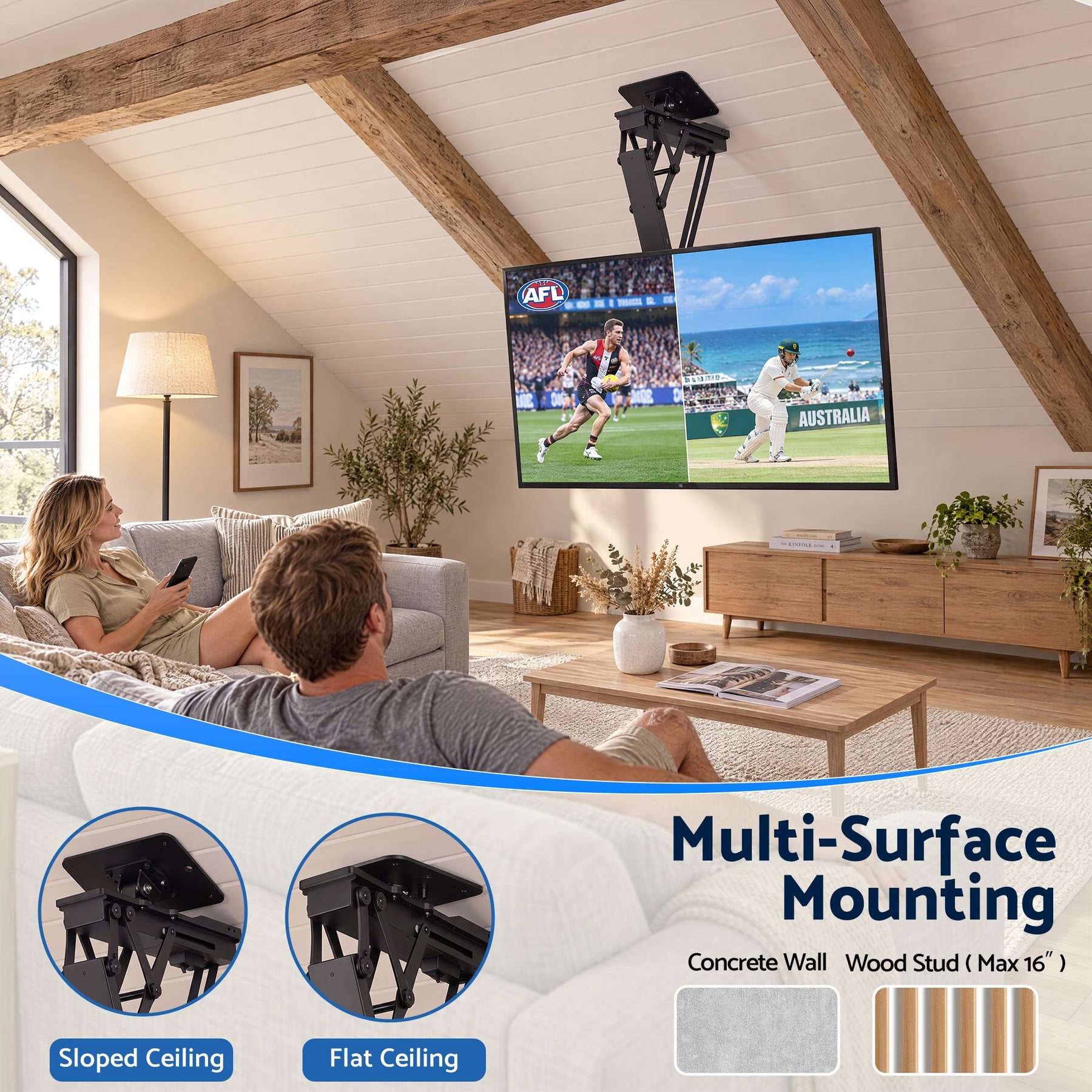 Artiss Motorised Ceiling TV Mount 32-75 Inch Flip Down Smart Remote VESA 600x400 - SportZone.co.nz