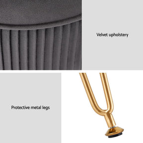 Artiss Ottoman Foot Stool Vanity Velvet Round Grey - SportZone.co.nz