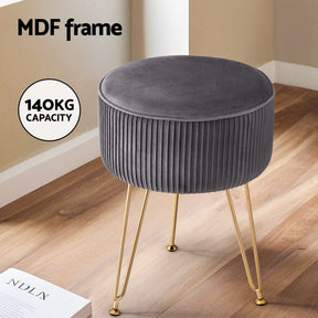 Artiss Ottoman Foot Stool Vanity Velvet Round Grey - SportZone.co.nz