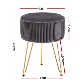 Artiss Ottoman Foot Stool Vanity Velvet Round Grey - SportZone.co.nz