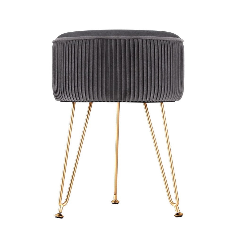 Artiss Ottoman Foot Stool Vanity Velvet Round Grey - SportZone.co.nz