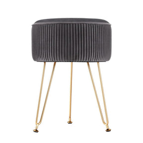 Artiss Ottoman Foot Stool Vanity Velvet Round Grey - SportZone.co.nz
