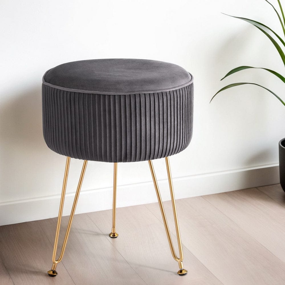 Artiss Ottoman Foot Stool Vanity Velvet Round Grey - SportZone.co.nz