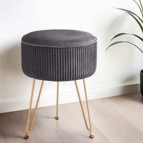 Artiss Ottoman Foot Stool Vanity Velvet Round Grey - SportZone.co.nz