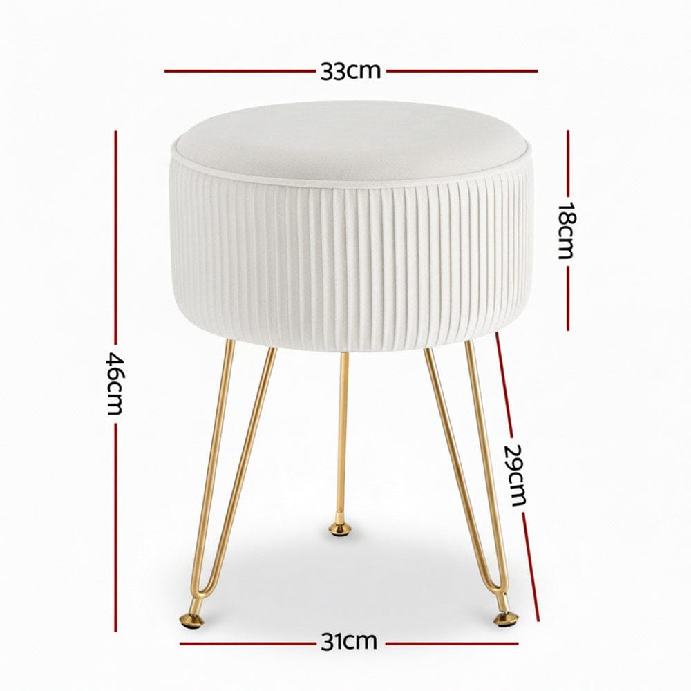 Artiss Ottoman Foot Stool Vanity Velvet Round White - SportZone.co.nz