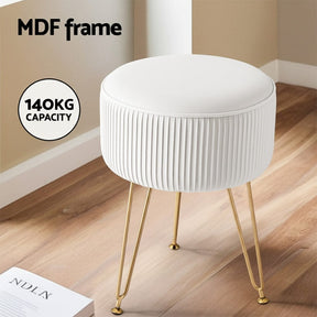 Artiss Ottoman Foot Stool Vanity Velvet Round White - SportZone.co.nz