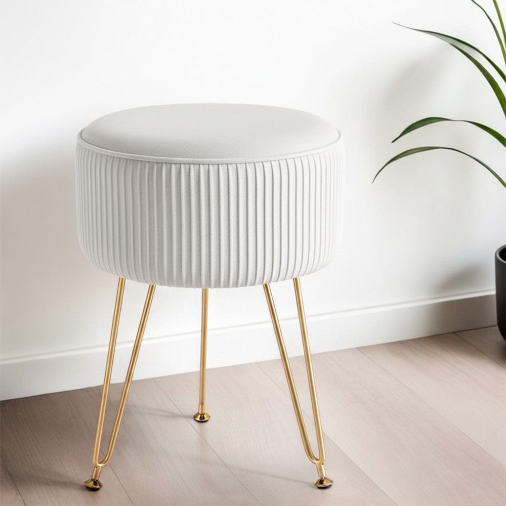 Artiss Ottoman Foot Stool Vanity Velvet Round White - SportZone.co.nz