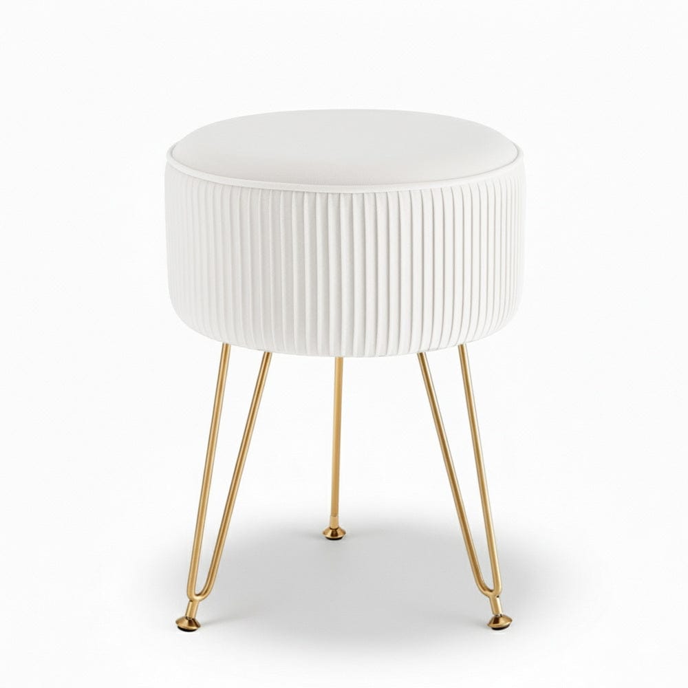 Artiss Ottoman Foot Stool Vanity Velvet Round White - SportZone.co.nz