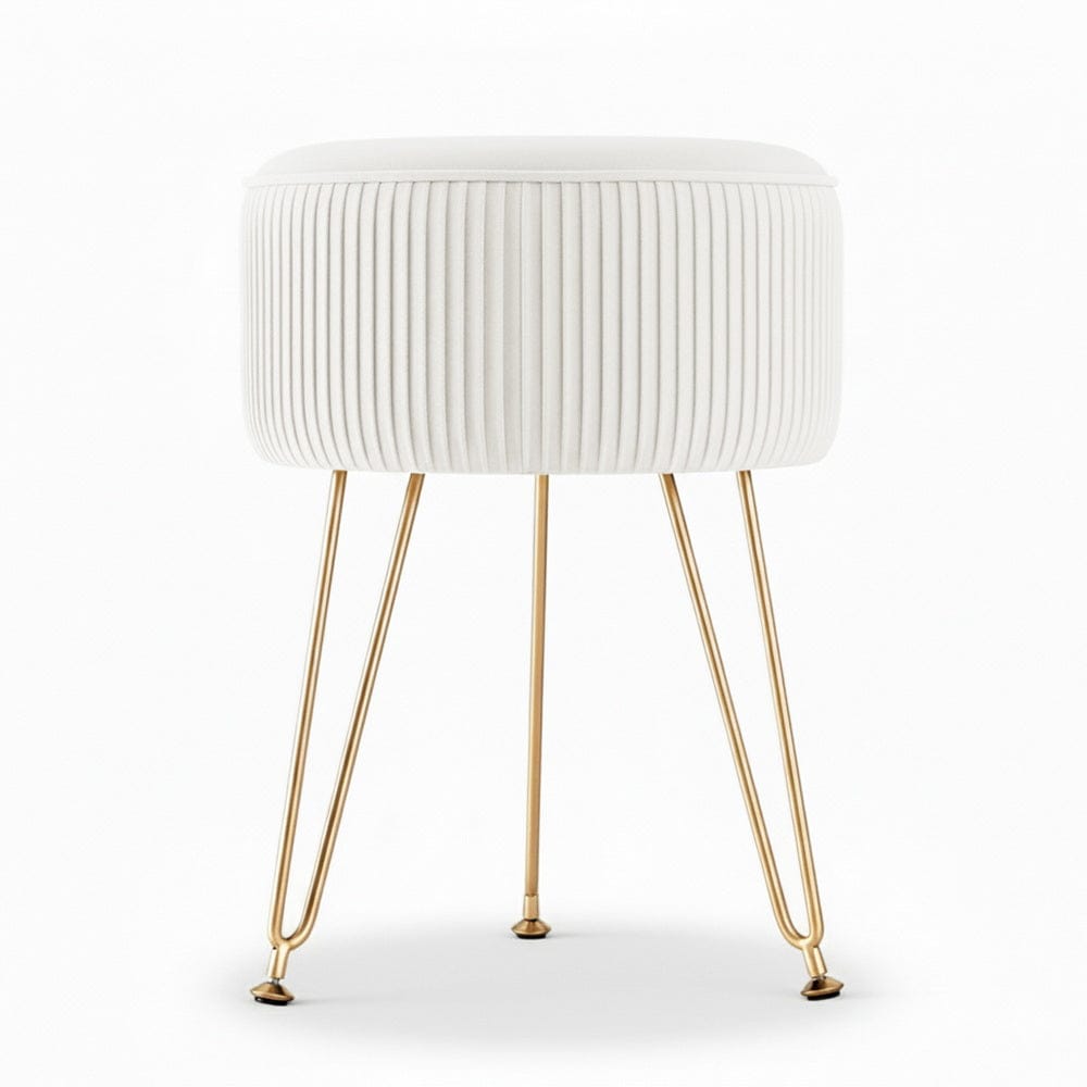 Artiss Ottoman Foot Stool Vanity Velvet Round White - SportZone.co.nz