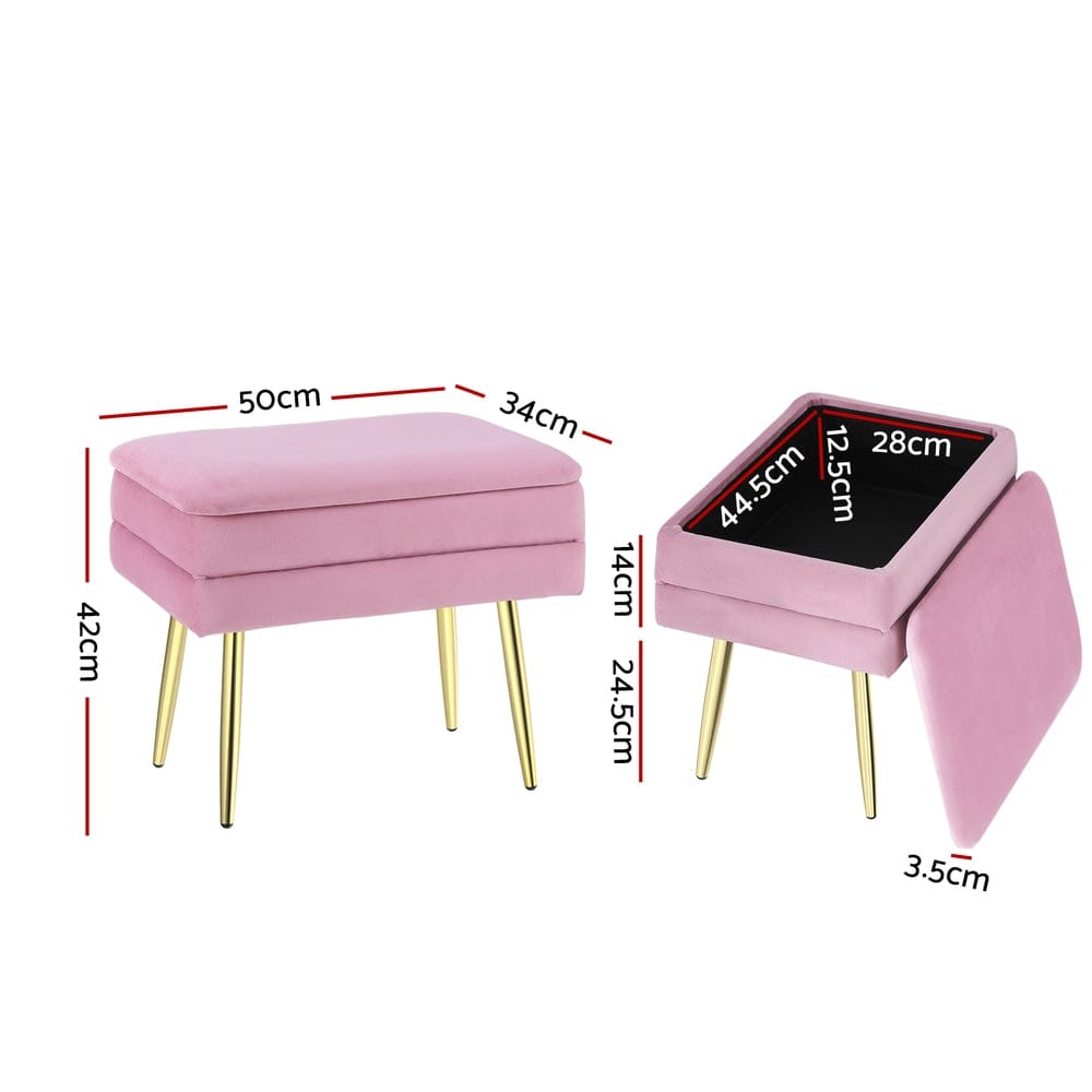 Artiss Ottoman Storage Foot Stool Vanity Velvet Pink - SportZone.co.nz