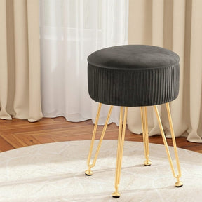 Artiss Ottoman Storage Foot Stool Vanity Velvet Round Grey - SportZone.co.nz
