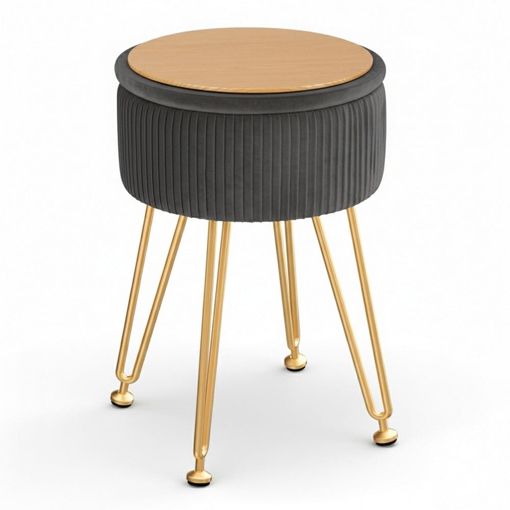 Artiss Ottoman Storage Foot Stool Vanity Velvet Round Grey - SportZone.co.nz