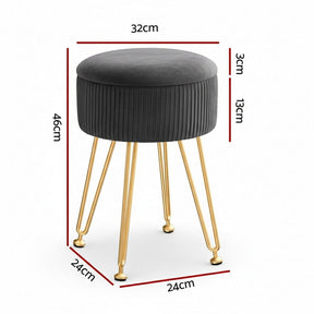 Artiss Ottoman Storage Foot Stool Vanity Velvet Round Grey - SportZone.co.nz