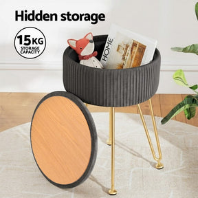 Artiss Ottoman Storage Foot Stool Vanity Velvet Round Grey - SportZone.co.nz
