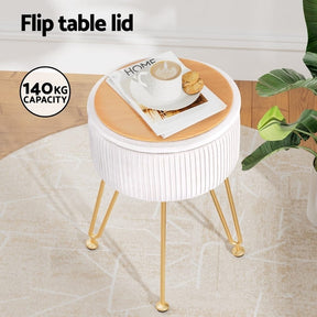 Artiss Ottoman Storage Foot Stool Vanity Velvet Round White - SportZone.co.nz